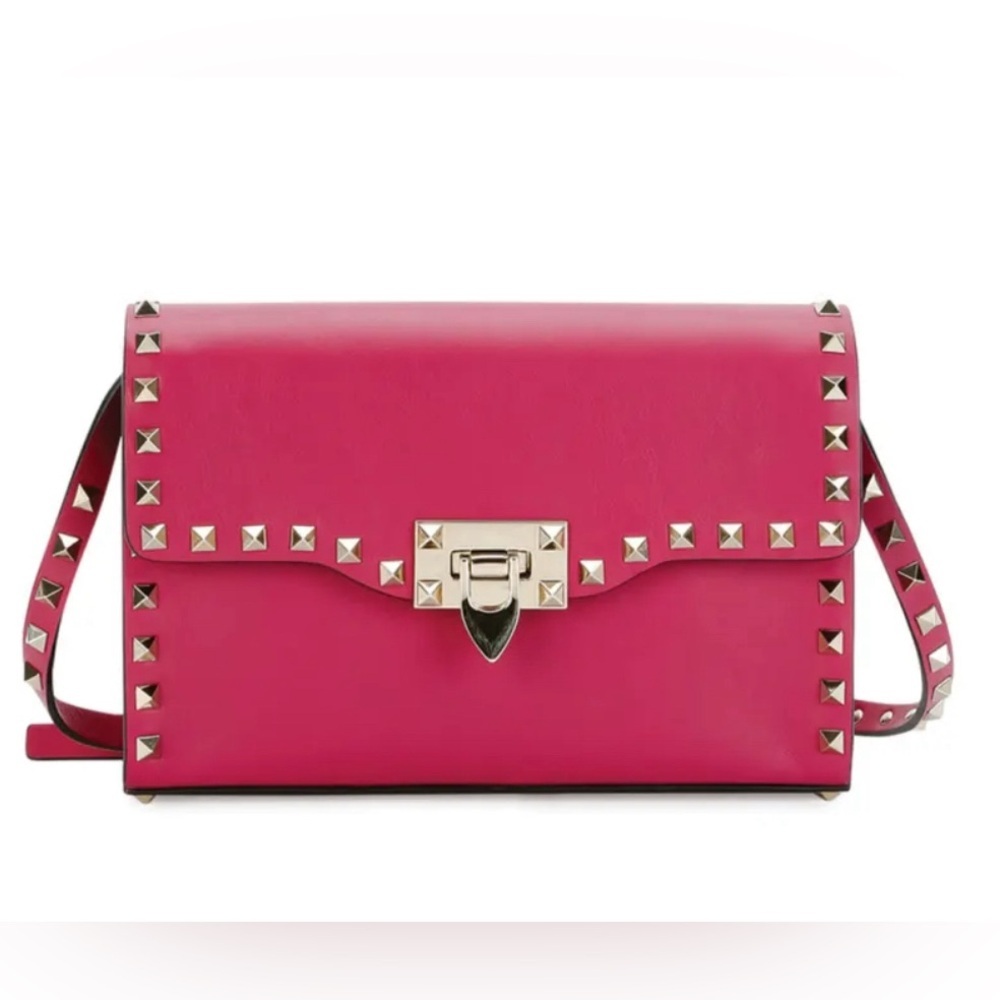 VALENTINO GARAVANI Fuschia Pink Leather Gold Rockstud Shoulder Crossbody Bag - Picture 5 of 16